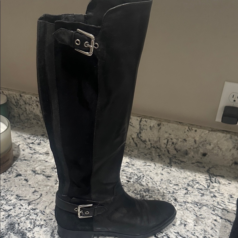 Marc Fisher Black Over the Knee Boots with Buckle Detail